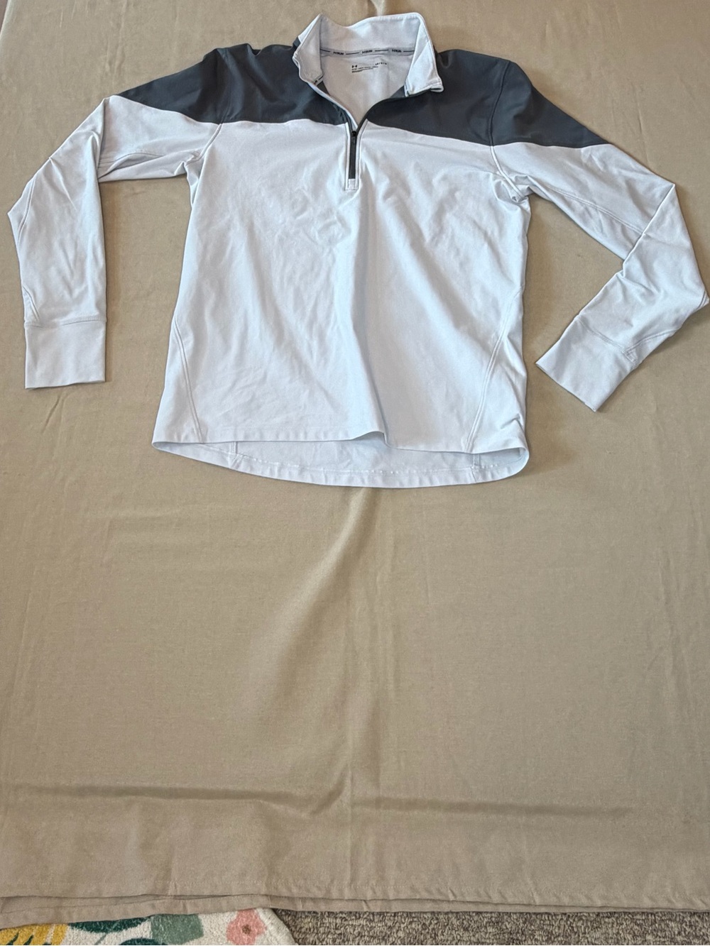 Under Armour White Long-Sleeve Half-Zip with Charcoal Shoulder Yoke